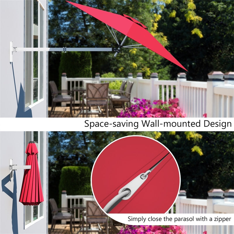 8 FT Wall Mounted Patio Umbrella Tilting Outdoor Umbrella Sunshade Umbrella with Adjustable Pole & Wind Vent