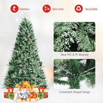 8ft Snow Flocked Christmas Tree Hinged Artificial Xmas Tree with 1651 Branch Tips