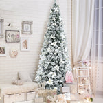 8ft Snow Flocked Artificial Christmas Tree New PVC & PE Pencil Tree with Folding Metal Stand