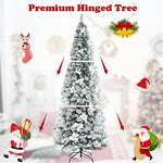 8ft Snow Flocked Artificial Christmas Tree New PVC & PE Pencil Tree with Folding Metal Stand