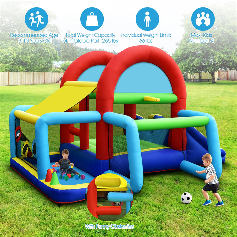 Inflatable Bounce House 8-in-1 Canopy Theme Kids Bouncy Jumping Castle with Dual Slides, Climbing Walls & Ball Pit for Indoor Outdoor Family Party