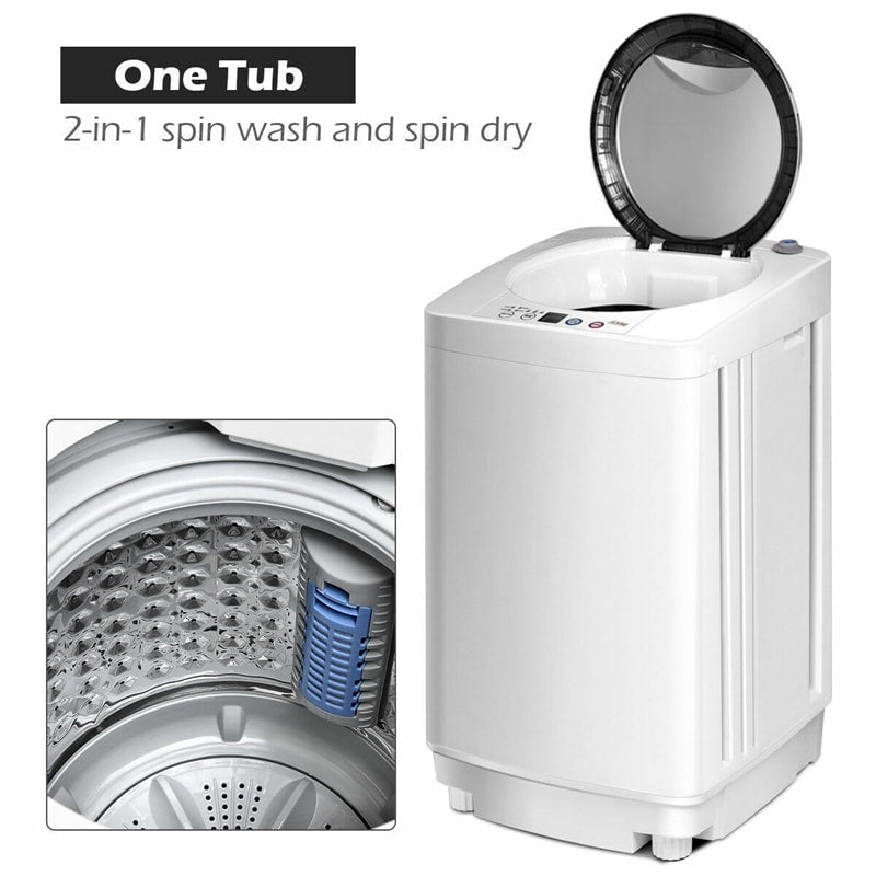 Portable Compact Washing Machine 1.34 Cu.Ft Spin Washer Drain Pump 8 Water Level Gray