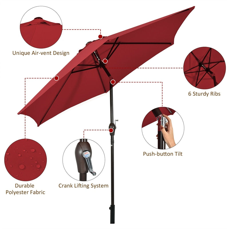 9FT Patio Umbrella Auto Tilt Market Umbrella with Crank & 8 Sturdy Steel Ribs, Outdoor Table Umbrella for Garden Yard Beach Deck