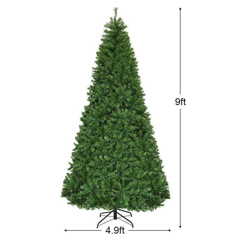 9FT Pre-Lit Artificial Christmas Tree, Hinged Pencil Tree with 1000 Multicolor LED Lights, 2944 Auto-Spread Branches & Folding Metal Stand for Decor