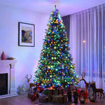 9FT Pre-Lit Artificial Christmas Tree, Hinged Pencil Tree with 1000 Multicolor LED Lights, 2944 Auto-Spread Branches & Folding Metal Stand for Decor