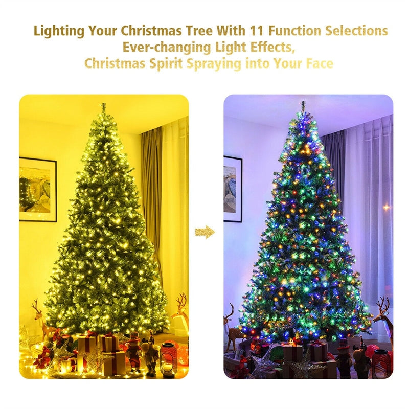 9FT Pre-Lit Artificial Christmas Tree, Hinged Pencil Tree with 1000 Multicolor LED Lights, 2944 Auto-Spread Branches & Folding Metal Stand for Decor