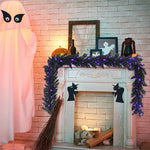 9FT Pre-lit Black Halloween Garland Artificial Christmas Garland with 50 Purple LED Lights & Timer