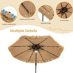 9FT Thatched Tiki Patio Umbrella with 32 Solar LED Lights, 2 Tier Hawaiian Style Grass Beach Umbrella 8 Ribs Tilt Adjustment