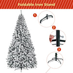 9FT Snow Flocked Christmas Tree Unlit Artificial Wrapped Xmas Tree with 1498 PVC Branch Tips & Sturdy Metal Stand for Holiday Decor