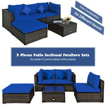 5 Piece Wicker Patio Rattan Furniture Set Outdoor Sectional Sofa with Glass Table & Cushions