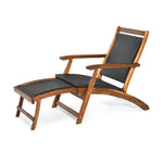 Patio Folding Rattan Lounge Chair Acacia Wood Wicker Outdoor Chaise Lounge Dec Chair Reclining Pool Chair with Retractable Footrest