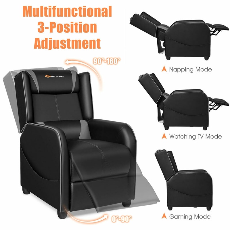 Massage Gaming Recliner Adjustable Gaming Chair Racing Style PU Leather Single Recliner Sofa with Massage Function & Footrest