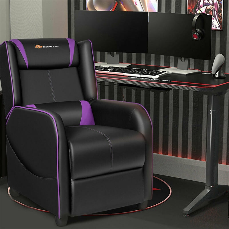 Massage Gaming Recliner Adjustable Gaming Chair Racing Style PU Leather Single Recliner Sofa with Massage Function & Footrest