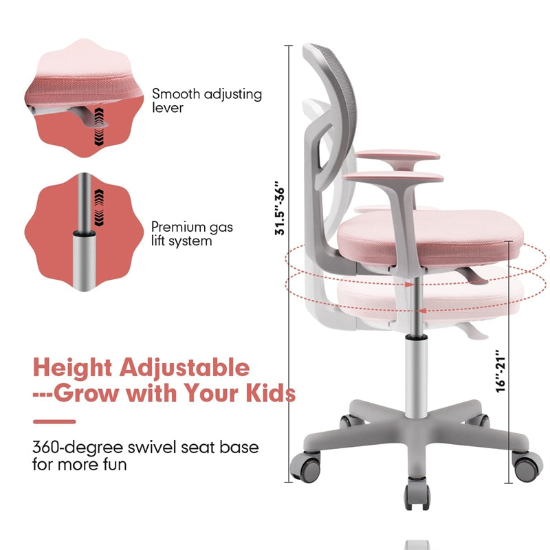 Adjustable Kids Desk Chair Children Swivel Study Computer Chair with Lumbar Support & Universal Casters