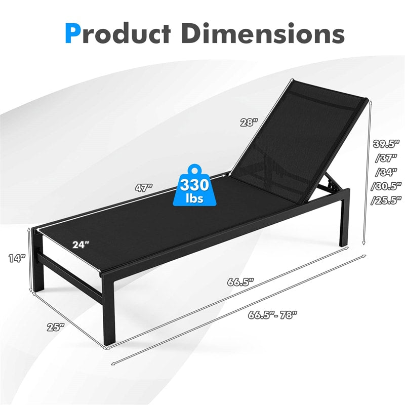 Aluminium Outdoor Chaise Lounge 6-Position Adjustable Patio Lounge Chair Sun Lounger for Poolside Backyard