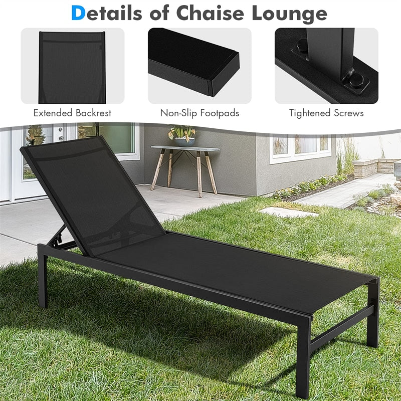 Aluminium Outdoor Chaise Lounge 6-Position Adjustable Patio Lounge Chair Sun Lounger for Poolside Backyard