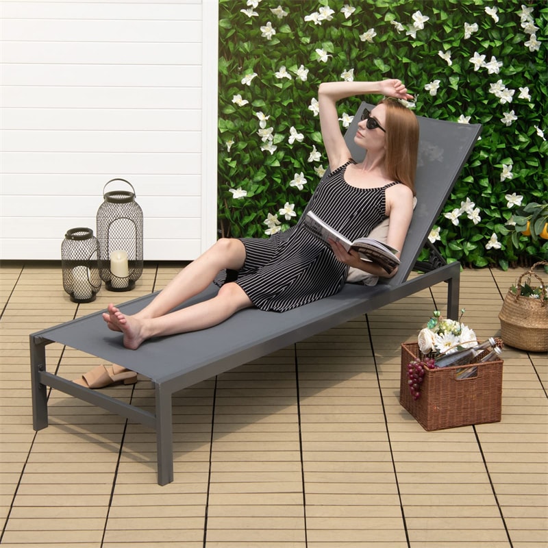 Aluminium Outdoor Chaise Lounge 6-Position Adjustable Patio Lounge Chair Sun Lounger for Poolside Backyard