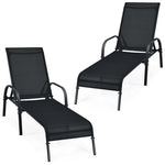 2-Pack Outdoor Sling Chaise Lounge Chairs with 5-Position Adjustable Backrest, Steel Frame Patio Sun Loungers for Poolside, Yard & Balcony