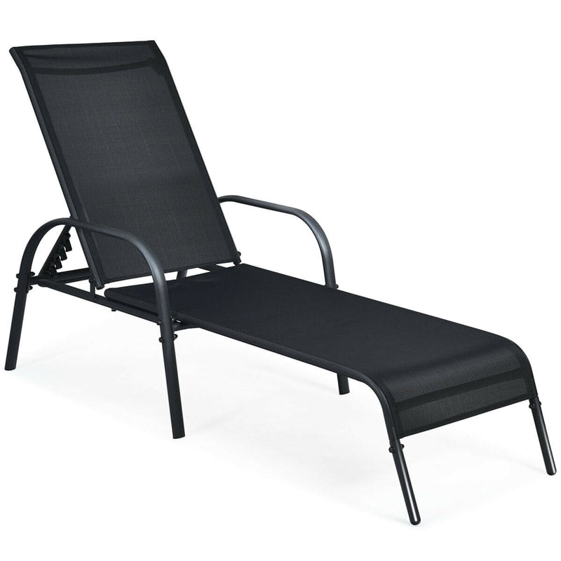 2-Pack Outdoor Sling Chaise Lounge Chairs with 5-Position Adjustable Backrest, Steel Frame Patio Sun Loungers for Poolside, Yard & Balcony