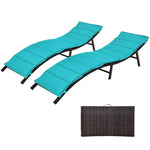 Bestoutdor 2Pcs Rattan Folding Patio Lounger Chair with Double Sided Cushions