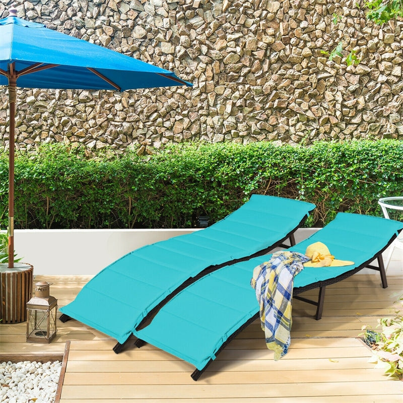 Bestoutdor 2Pcs Rattan Folding Patio Lounger Chair with Double Sided Cushions