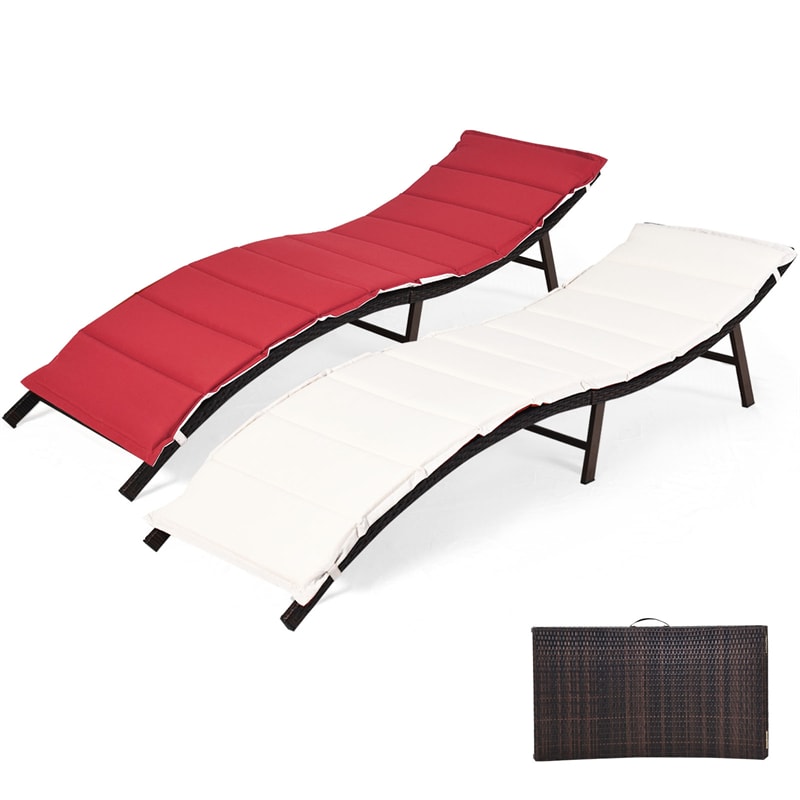 Bestoutdor 2Pcs Rattan Folding Patio Lounger Chair with Double Sided Cushions