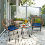 Bestoutdor 3 Pcs Patio Rattan Bistro Set Furniture Set with Tempered Glass Top Table & Cushions