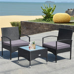 Bestoutdor 3 Pcs Patio Wicker Rattan Bistro Set Coffee Table & 2 Chairs with Cushions