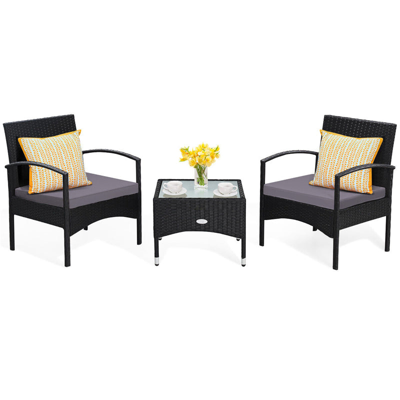 Bestoutdor 3 Pcs Patio Wicker Rattan Bistro Set Coffee Table & 2 Chairs with Cushions