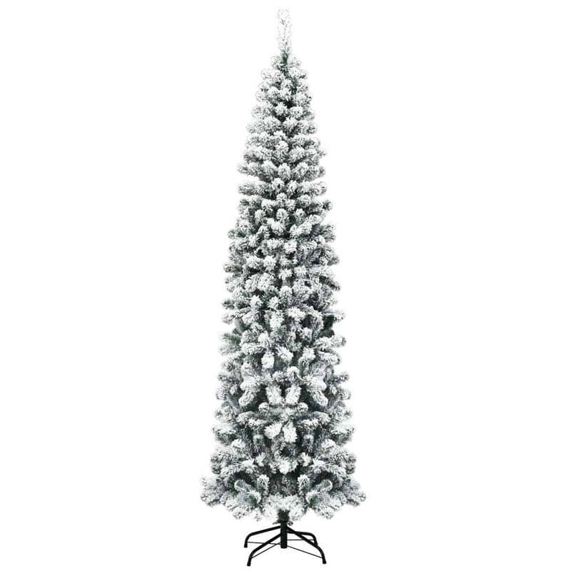 7.5FT Unlit Hinged Snow-flocked Artificial Pencil Christmas Tree with 641 Branch Tips