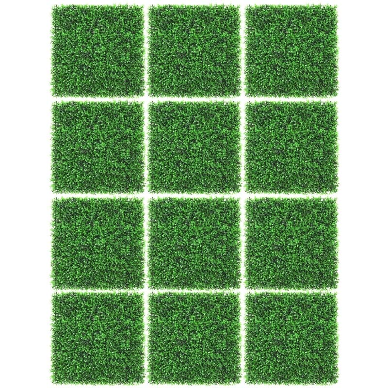 12PCS Artificial Boxwood Hedge, 20"x20" Faux Greenery Wall Privacy Panel for Wedding Decor, Patio & Topiary Backdrop, Peanut Leaf Grass Fence Screen