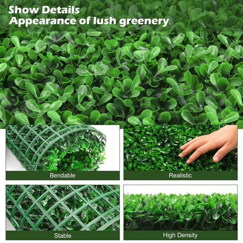 12PCS Artificial Boxwood Hedge, 20"x20" Faux Greenery Wall Privacy Panel for Wedding Decor, Patio & Topiary Backdrop, Peanut Leaf Grass Fence Screen