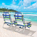 2 Pack Backpack Beach Chairs, Folding Camping Chairs 5-Position Reclining Beach Chairs with Armrests, Cooler Bag, Cup Holder, Side Pockets