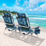 2 Pack Backpack Beach Chairs, Folding Camping Chairs 5-Position Reclining Beach Chairs with Armrests, Cooler Bag, Cup Holder, Side Pockets