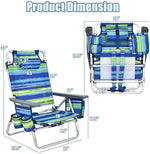 2 Pack Backpack Beach Chairs, Folding Camping Chairs 5-Position Reclining Beach Chairs with Armrests, Cooler Bag, Cup Holder, Side Pockets