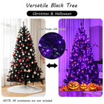 6FT Pre-lit Black Christmas Tree Hinged Artificial Halloween Tree with 250 Purple LED Lights & Metal Stand for Holiday Decorations Festival Parties