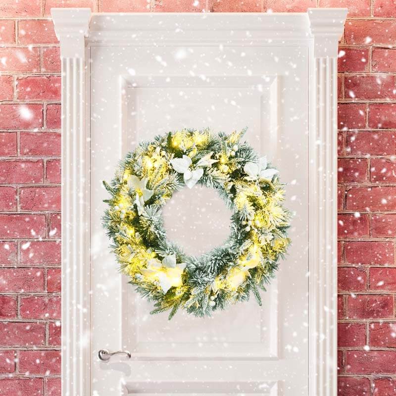 24 Inch Pre-Lit Artificial Christmas Wreath with 50 LED Lights