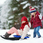 Folding Kids Snow Sled with Leather Cushioned Seat, Backrest & Tow Rope, Frost-Resistant Ski Sled Snow Racer for Winter Fun