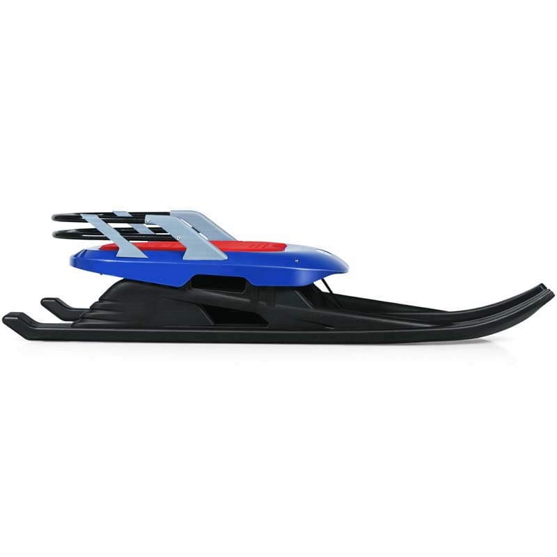 Folding Kids Snow Sled with Leather Cushioned Seat, Backrest & Tow Rope, Frost-Resistant Ski Sled Snow Racer for Winter Fun