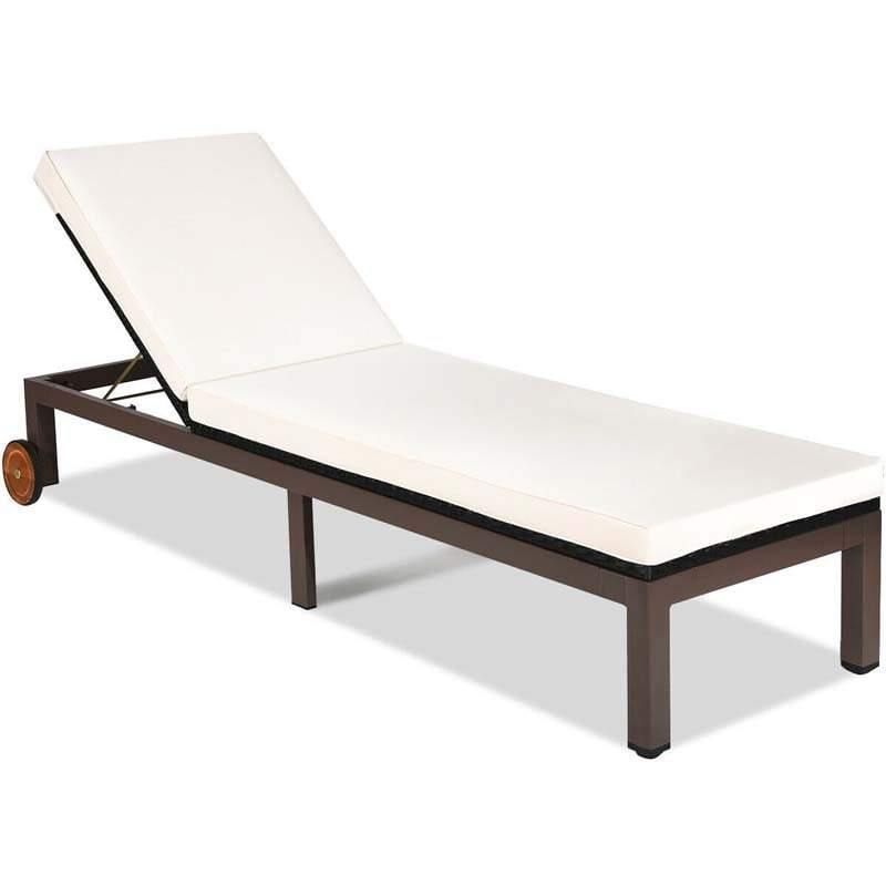 Outdoor Cushioned Rattan Chaise Lounger - Bestoutdor