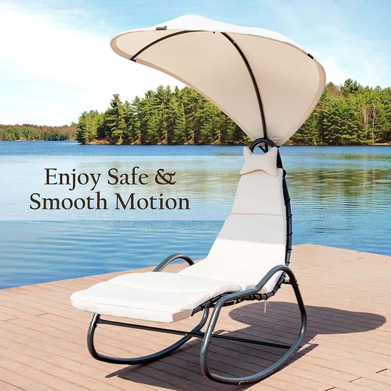 Patio Hanging Chaise Lounge Swing Lounge Chair with Removable Canopy