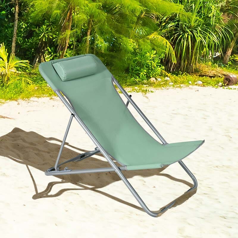 2-Pack Beach Chairs, Folding Lounge Chairs with Adjustable Backrests & Headrests, Portable Lightweight Chairs for Camping, Deck, Sunbathing