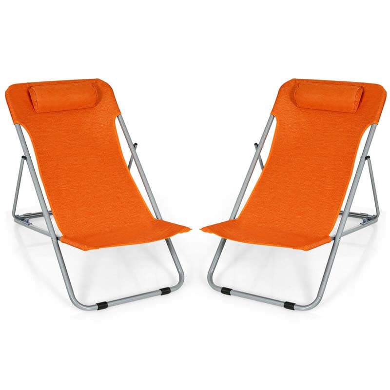 2-Pack Beach Chairs, Folding Lounge Chairs with Adjustable Backrests & Headrests, Portable Lightweight Chairs for Camping, Deck, Sunbathing