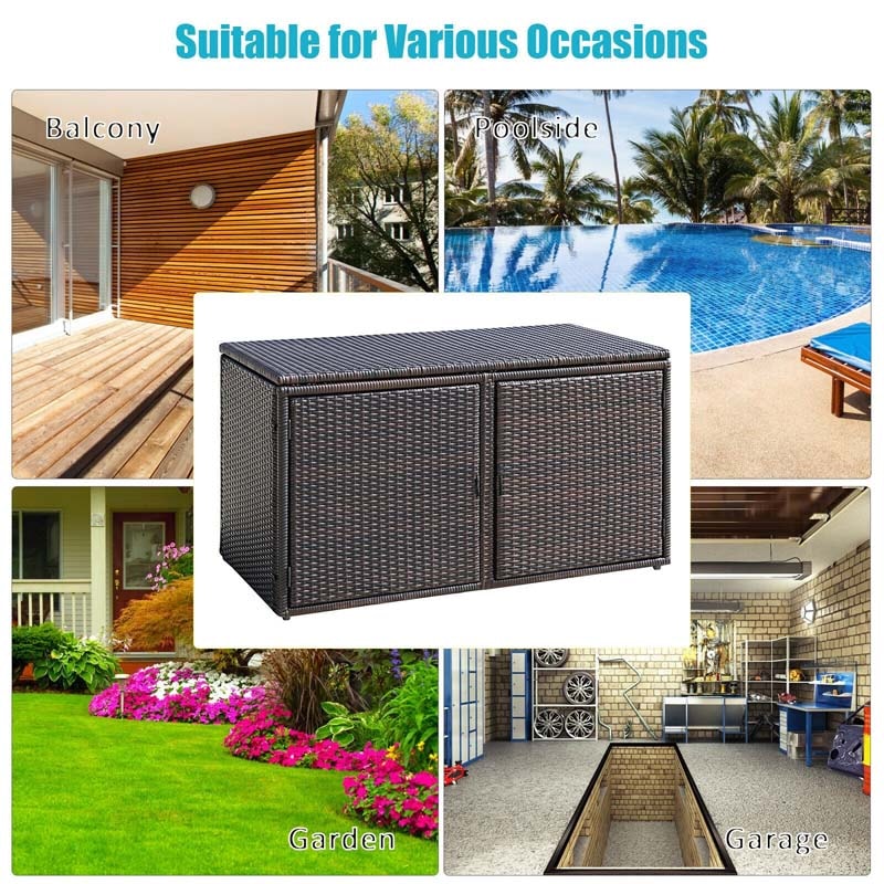 88 Gallon Wicker Deck Box Rattan Outdoor Storage Box Patio Container Cabinet with Separate Storage Shelf