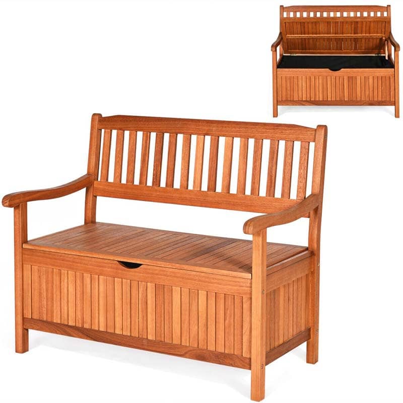 Wood Outdoor Storage Bench 33-Galon Large Deck Box Bench with Removable Dustproof Liner