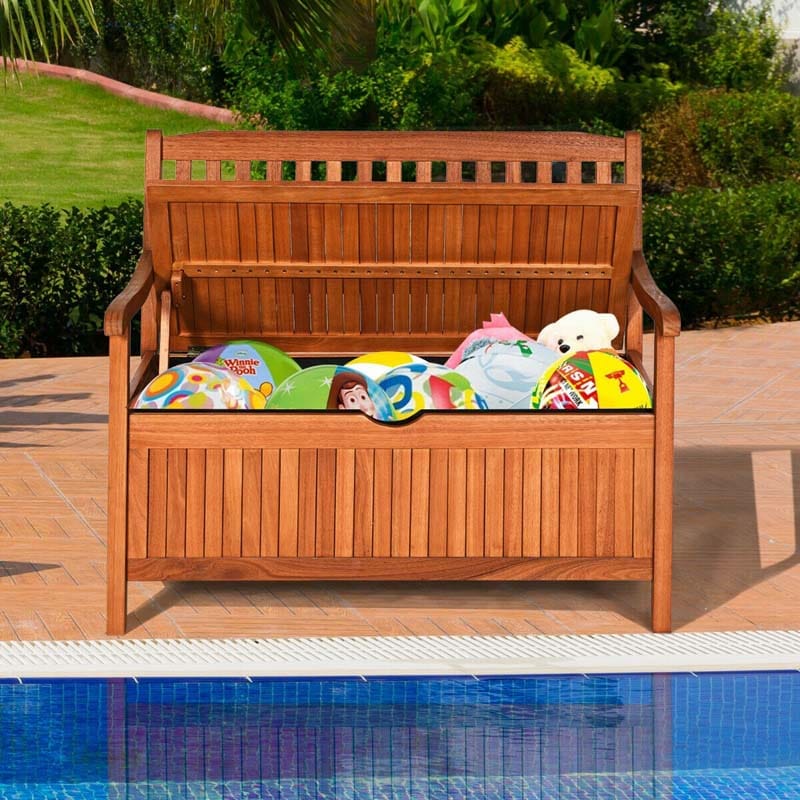 Wood Outdoor Storage Bench 33-Galon Large Deck Box Bench with Removable Dustproof Liner