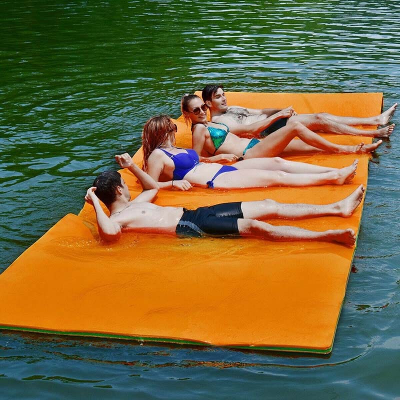 12' x 6' Floating Water Pad 3 Layer Tear-Resistant XPE Foam Water Mat Roll-Up Floating Island for Pool Lake with Mooring Device & Straps