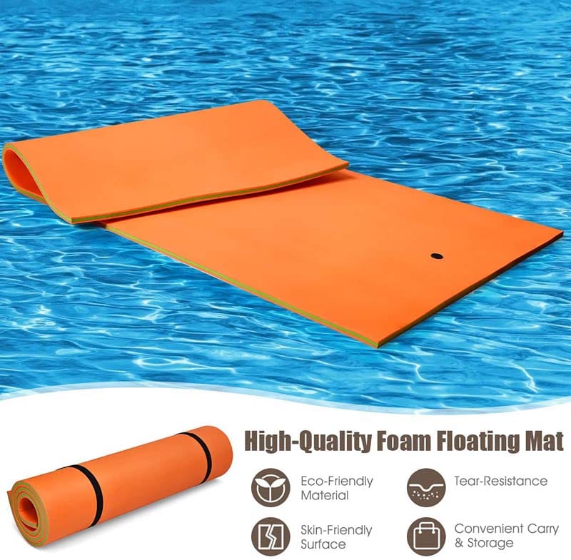 12' x 6' Floating Water Pad 3 Layer Tear-Resistant XPE Foam Water Mat Roll-Up Floating Island for Pool Lake with Mooring Device & Straps