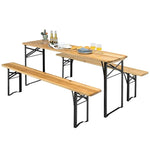 3 Pcs Folding Picnic Table Bench Set, 70" Portable Wooden Beer Garden Table with 2 Benches & Sturdy Steel Frame for Outdoor Patio Backyard