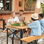 3 Pcs Folding Picnic Table Bench Set, 70" Portable Wooden Beer Garden Table with 2 Benches & Sturdy Steel Frame for Outdoor Patio Backyard